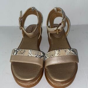 Lucca Lane Karel Leather Snake Print Platform Ankle Strap Sandals